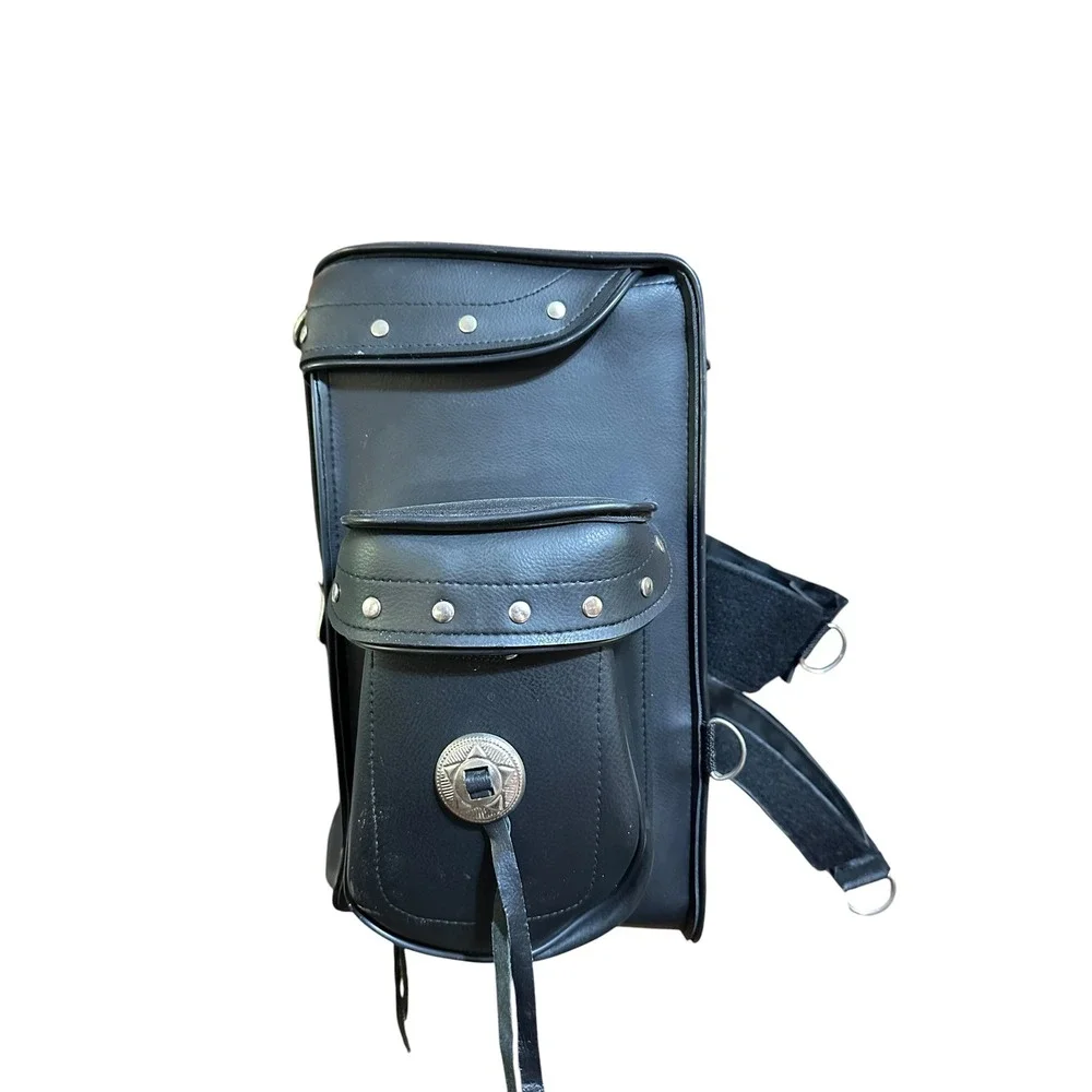 Motorcycle Sissy Bar Tee Bag Travel Luggage Tail Bag Black Studded Large